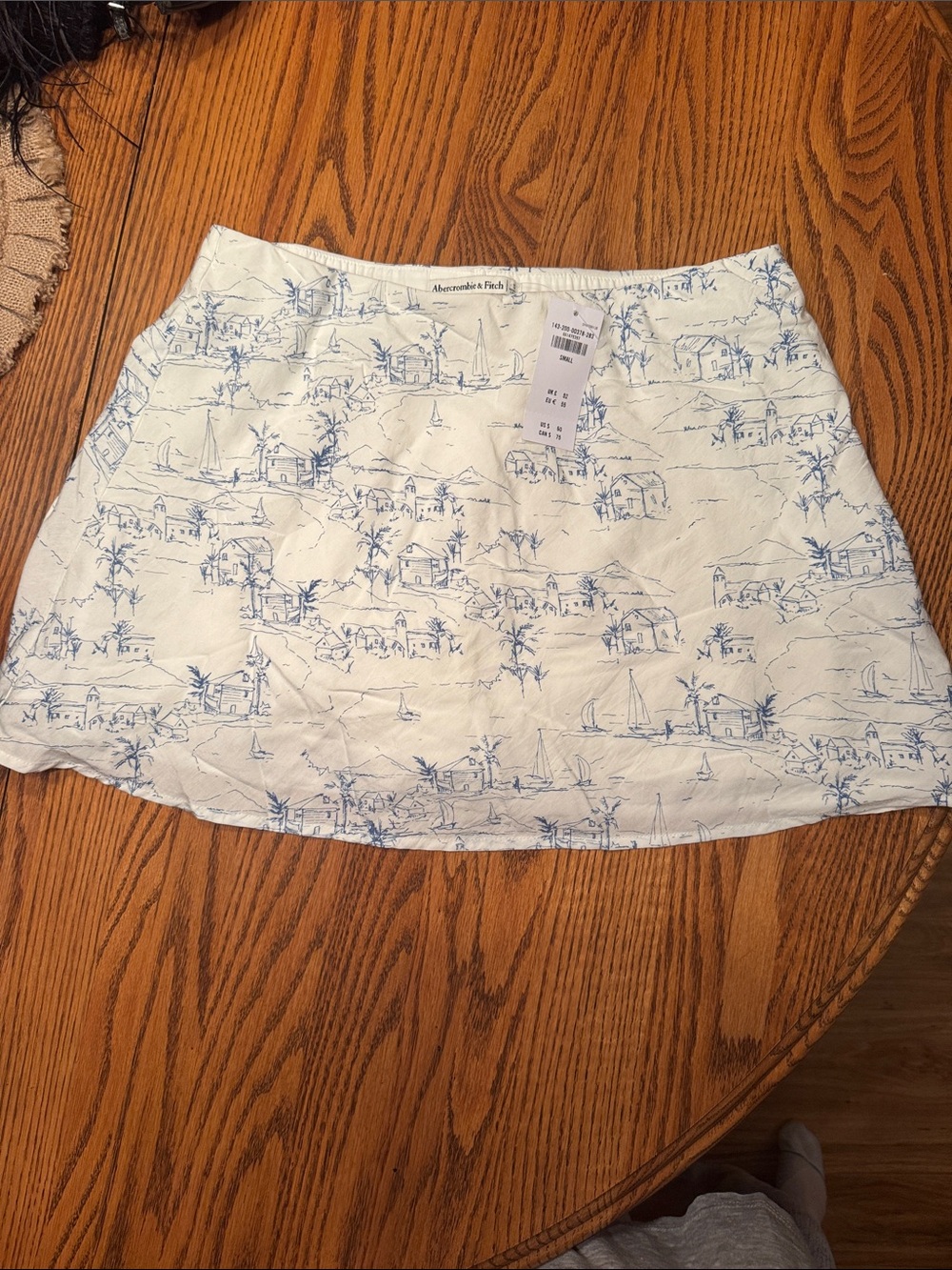 Abercrombie & Fitch White Mini Skirt with Blue Coastal Print